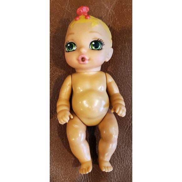 4 Inch Zapf Creations Baby Surprise Dark Pink Front Bow Green Eyes No Diaper - Picture 2 of 7